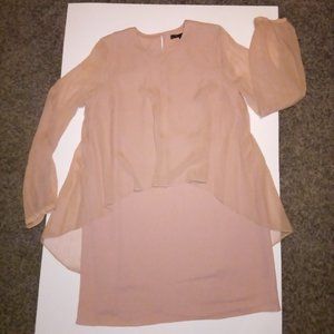 BCBG Maxazria Pink Blush Deenah Layered Dress Long Sleeve Thigh High Large